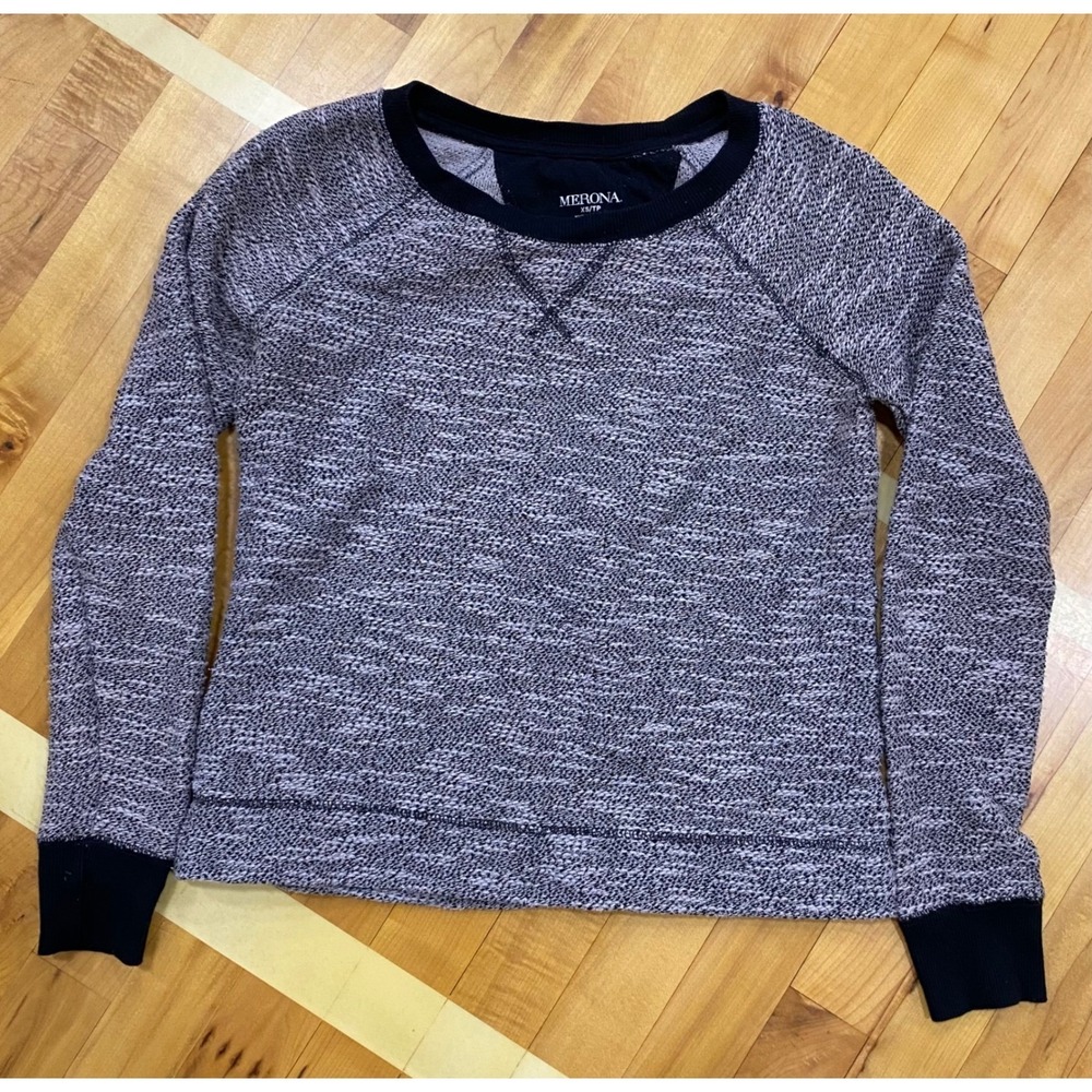 Merona Womens Marled Grey Raglan Sweatshirt XS Textured Knit Pullover Crewneck‎